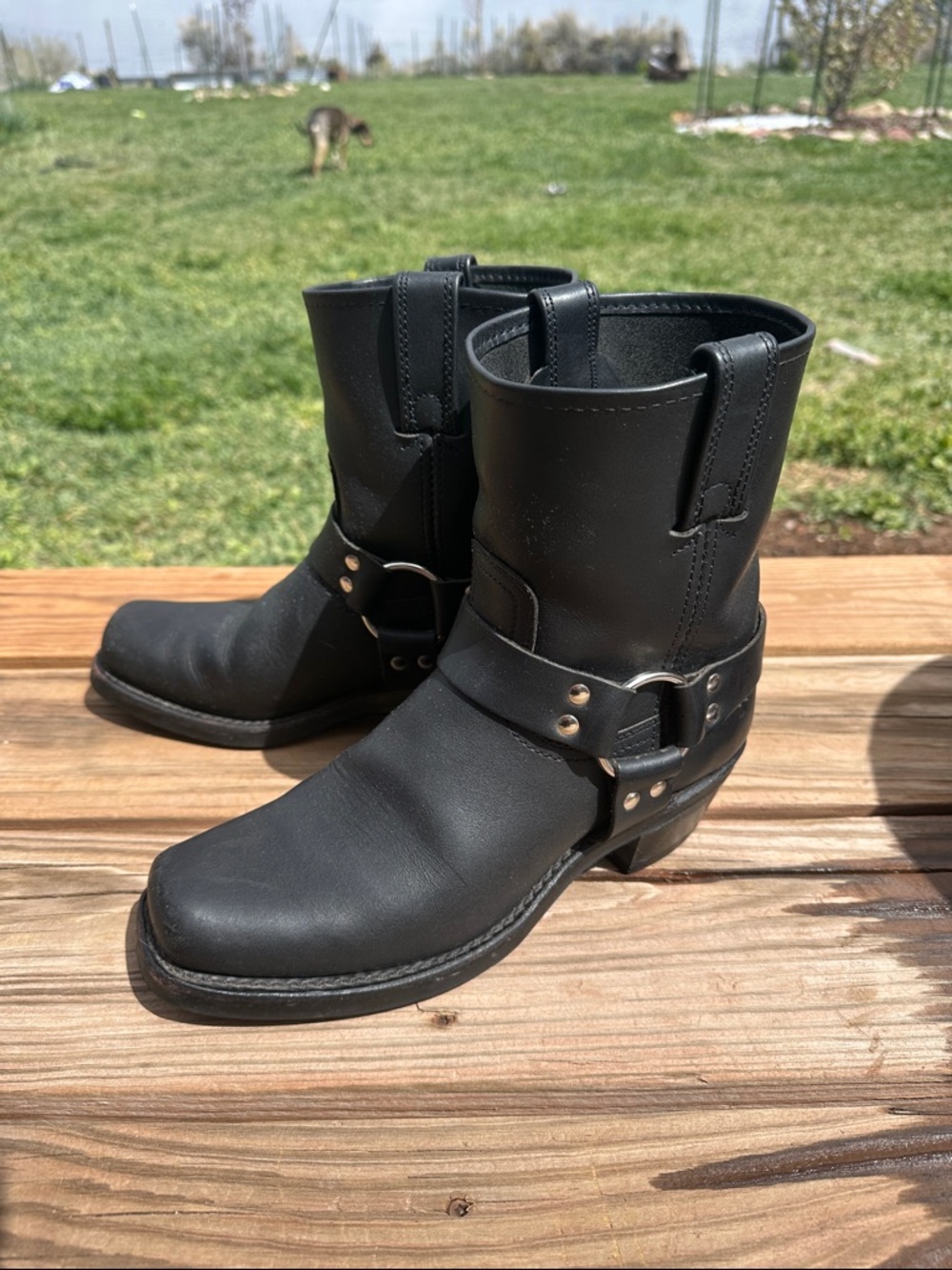 Frye Black Leather 8R Harness Ankle Boots